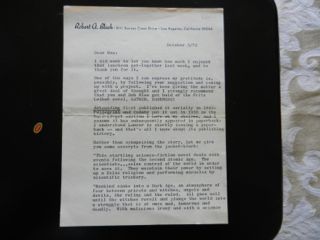 Image for Robert Bloch: 3-page typed letter, signed.