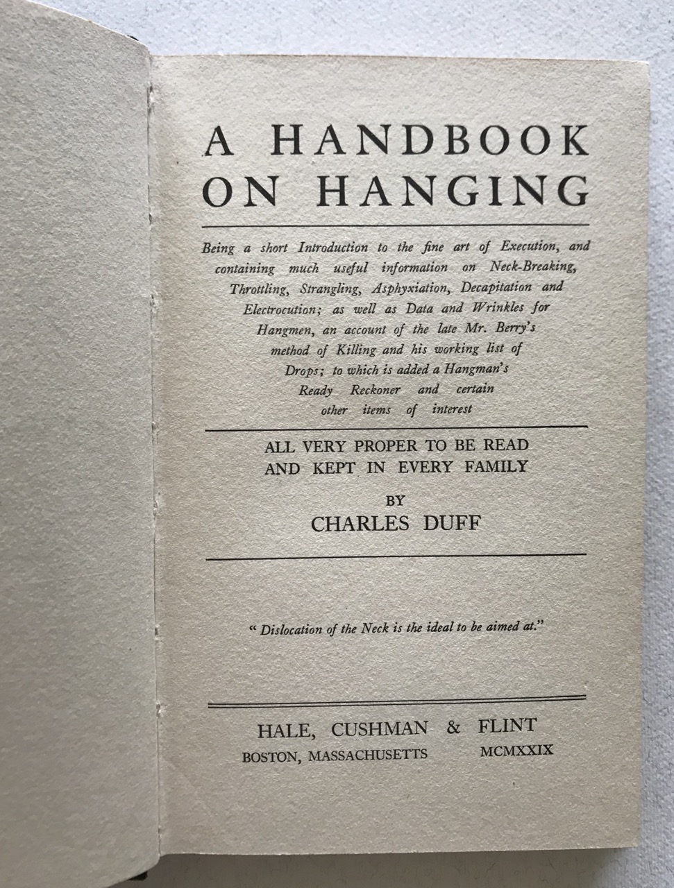 Image for A Handbook on Hanging: Being a Short Introduction to the Fine Art of Execution....