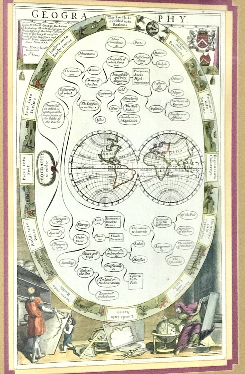 Image for Hand-colored copper engraving “Geography”, World Map, 1686