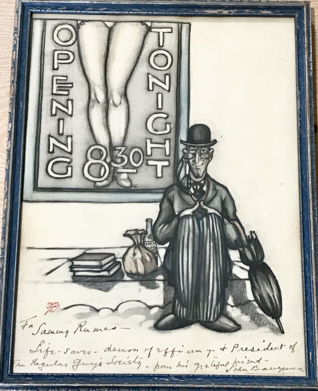 Image for Original Watercolor Portrait of John Barrymore as “August Topaze” from the film “Topaze”, inscribed by Barrymore to Assistant Director Sam Ruman.