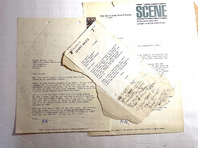 Image for Holographic and typed, signed correspondence between Lenny Bruce and London theatrical agent Nick Louard [Directing partner of Peter Cook [Beyond the Fringe].