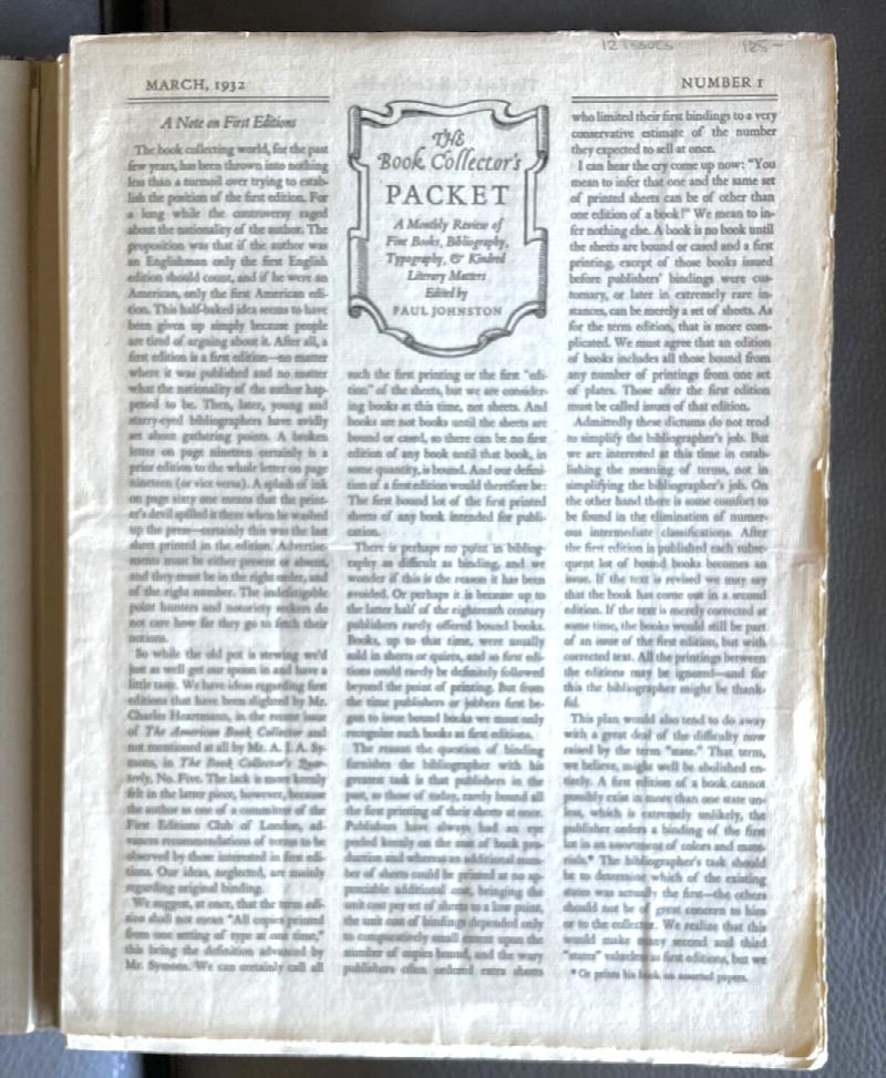 Image for The BOOK COLLECTOR'S PACKET. A Monthly Review of Fine Books, Bibliography, Typography, & Kindred Literary Matters. March 1932 - March 1933. No. 1 - 12